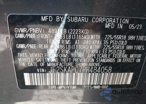 2023 Subaru Forester Limited из США, поврежденный, VIN JF2SKAPC7PH484058